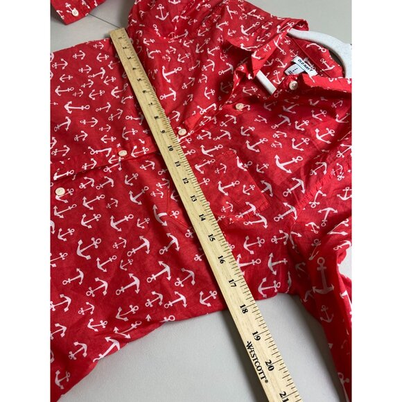 Old Navy Womens Red Anchor Print Button Up Shirt size Small Nautical sailor Ligh - Picture 5 of 15